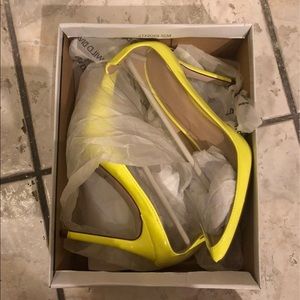 See through neon yellow heels